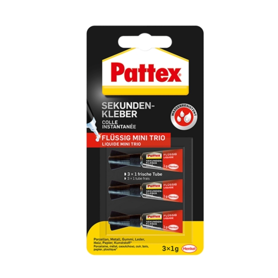 sekundenkleber-fluessig-mini-trio Pattex Sekundenkleber fluid Mini Trio 3 x 1g